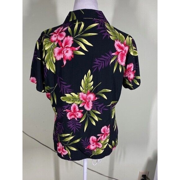 Vtg Two Palms Sz S Hawaiian Aloha Orchid Fern Button-Up Top Y2K Made in Hawaii - Picture 6 of 9